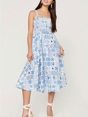 Francesca's Collections Blue and White Patterned Midi Dress